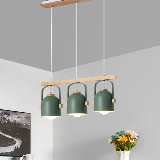 Nordic Dome Island Light: 3/4-Light Wood Chandelier With Metal Shade 3 / Green