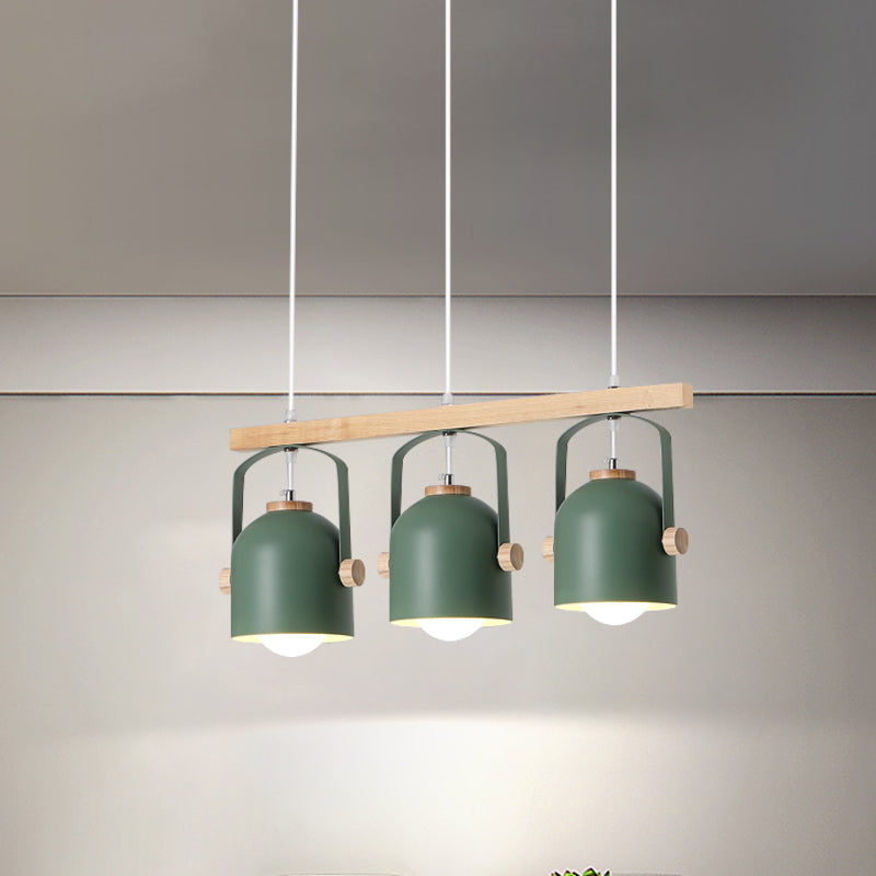 Nordic Dome Island Light: 3/4-Light Wood Chandelier With Metal Shade