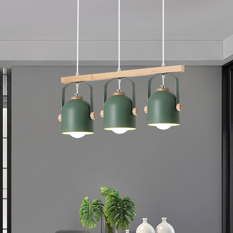 Nordic Dome Island Light: 3/4-Light Wood Chandelier With Metal Shade