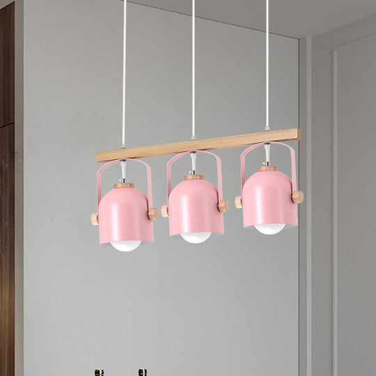 Nordic Dome Island Light: 3/4-Light Wood Chandelier With Metal Shade 3 / Pink