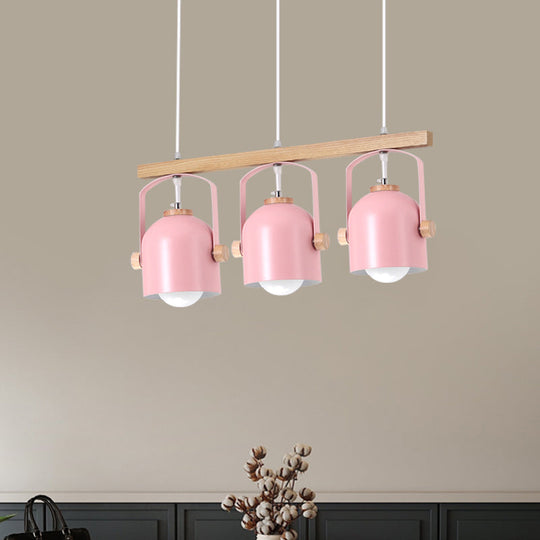 Nordic Dome Island Light: 3/4-Light Wood Chandelier With Metal Shade