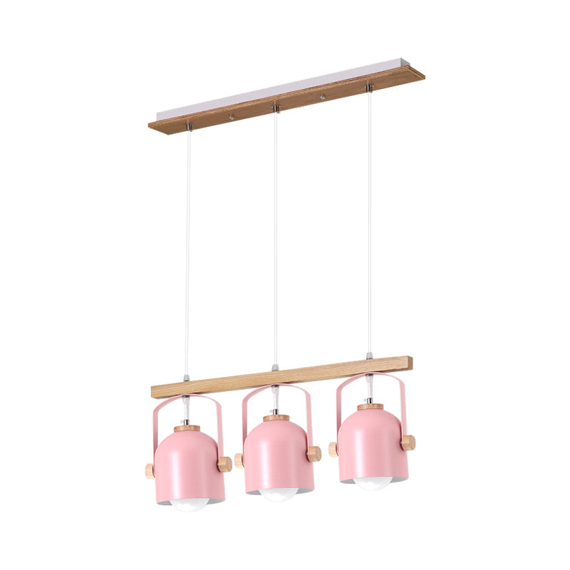 Nordic Dome Island Light: 3/4-Light Wood Chandelier With Metal Shade