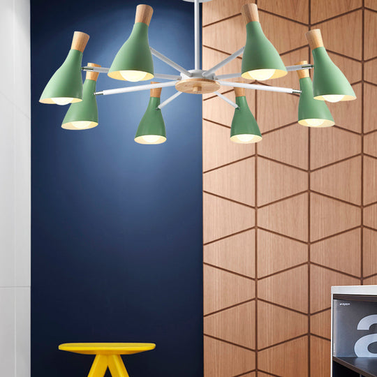 Macron Modern Metal Chandelier - Undertint Suspension Light 8 Bulbs Perfect For Hotel Spaces Green