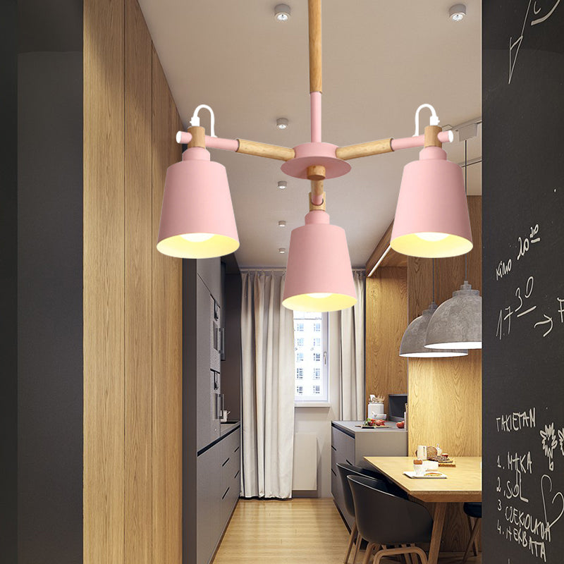 Nordic Contemporary Hanging Light - Cloth Shop Bucket Chandelier With Metal Frame (3 Lights) Pink