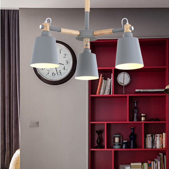 Nordic Contemporary Hanging Light - Cloth Shop Bucket Chandelier With Metal Frame (3 Lights)