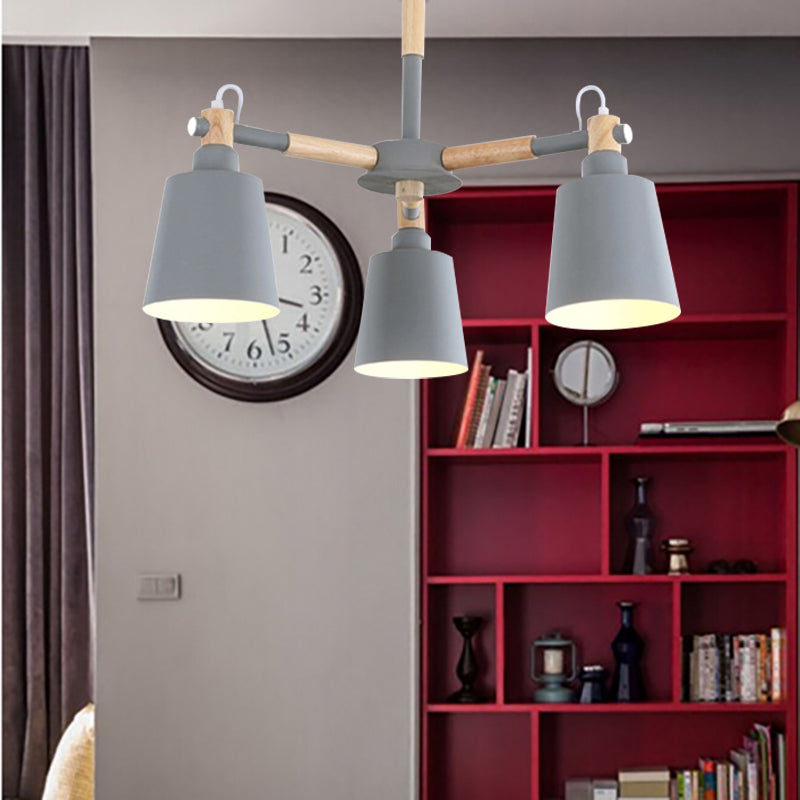 Nordic Contemporary Hanging Light - Cloth Shop Bucket Chandelier With Metal Frame (3 Lights) Grey