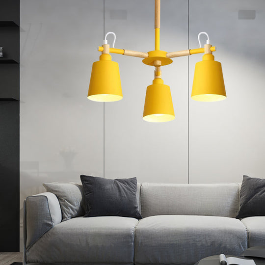 Nordic Contemporary Hanging Light - Cloth Shop Bucket Chandelier With Metal Frame (3 Lights)