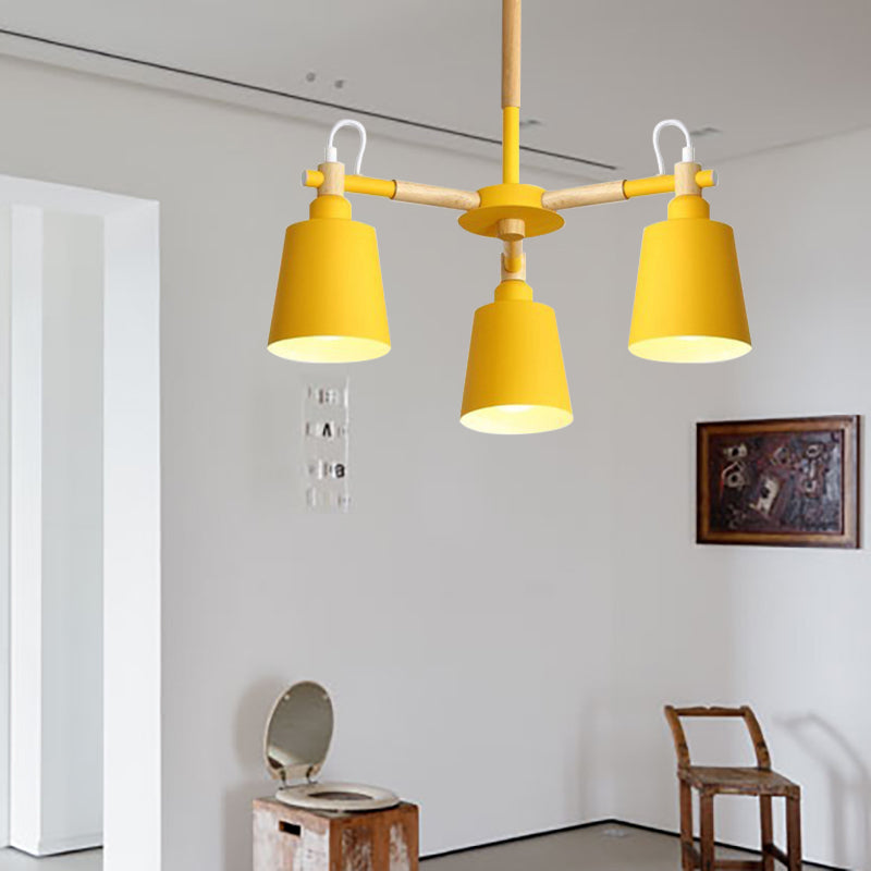 Nordic Contemporary Hanging Light - Cloth Shop Bucket Chandelier With Metal Frame (3 Lights)