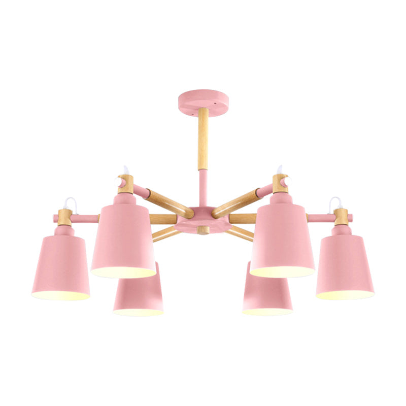 6-Light Macaron Baby Bedroom Chandelier - Metal & Wood Suspension Light