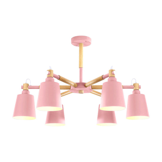 6-Light Macaron Baby Bedroom Chandelier - Metal & Wood Suspension Light