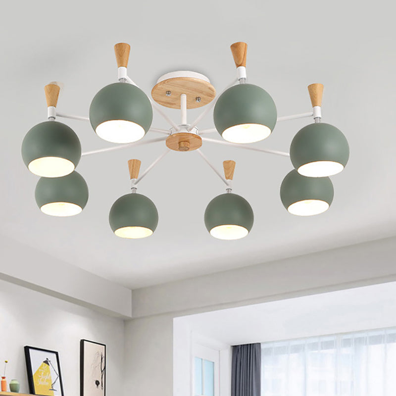 Nordic Orb Macaron Hanging Pendant Chandelier - 8 Bulbs Metal Light For Nurseries Green