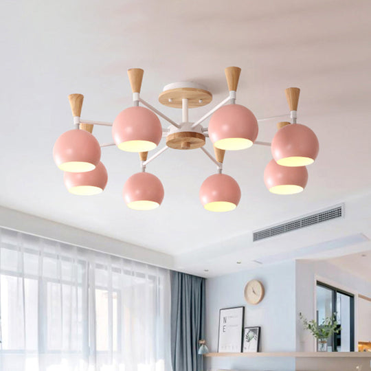 Nordic Orb Macaron Hanging Pendant Chandelier - 8 Bulbs Metal Light For Nurseries