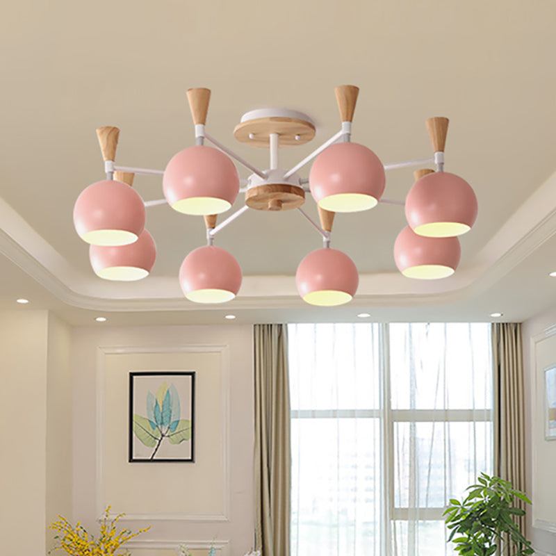 Nordic Orb Macaron Hanging Pendant Chandelier - 8 Bulbs Metal Light For Nurseries