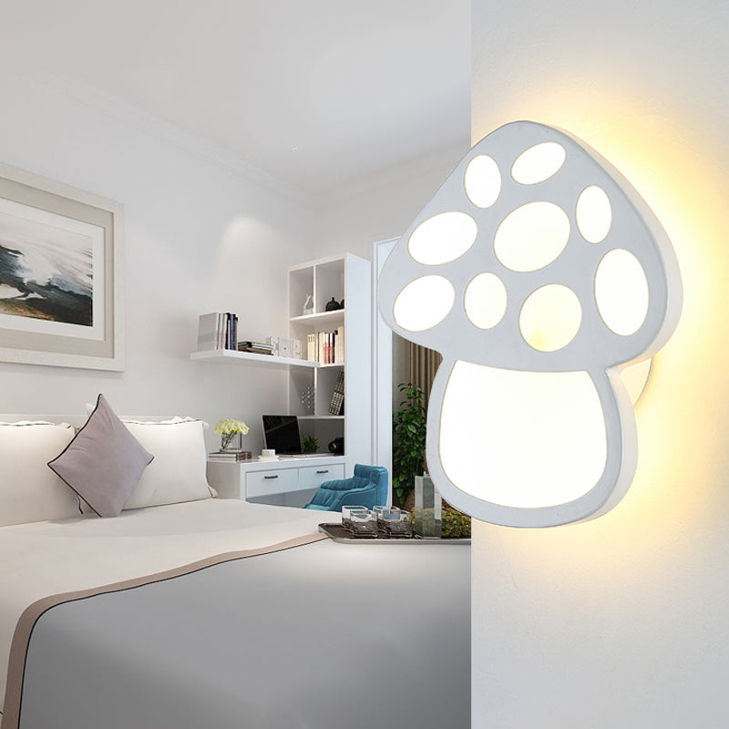 Mushroom Led Wall Light For Kids Foyer And Bathroom - Slim Design Acrylic Material White Glow