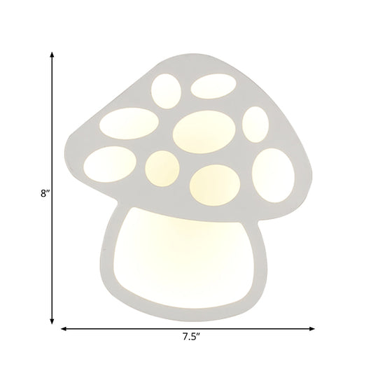 Mushroom Led Wall Light For Kids Foyer And Bathroom - Slim Design Acrylic Material White Glow