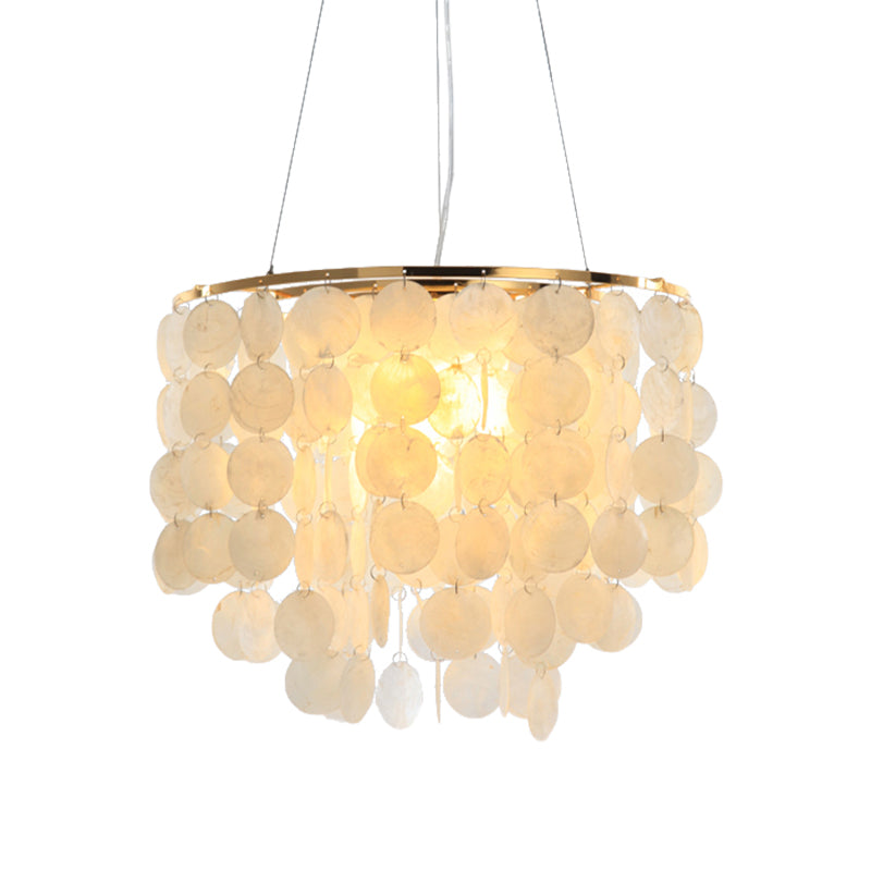 Modern Shell Tiered Chandelier Pendant Light - 4 Lights White Dia Sizes: 15 19.5 27.5