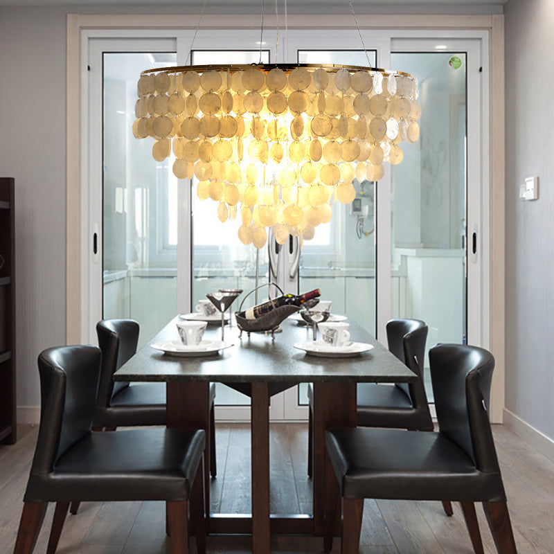 Modern Shell Tiered Chandelier Pendant Light - 4 Lights White Dia Sizes: 15 19.5 27.5