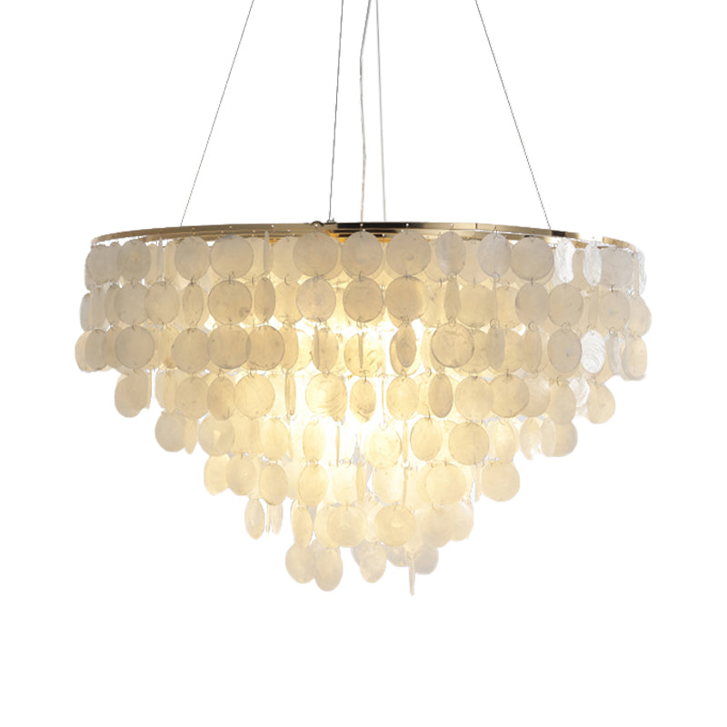 Modern Shell Tiered Chandelier Pendant Light - 4 Lights White Dia Sizes: 15 19.5 27.5