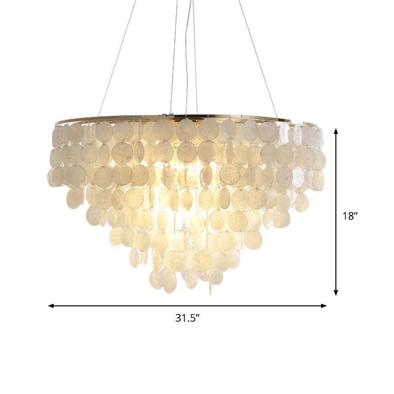 Modern Shell Tiered Chandelier Pendant Light - 4 Lights White Dia Sizes: 15 19.5 27.5