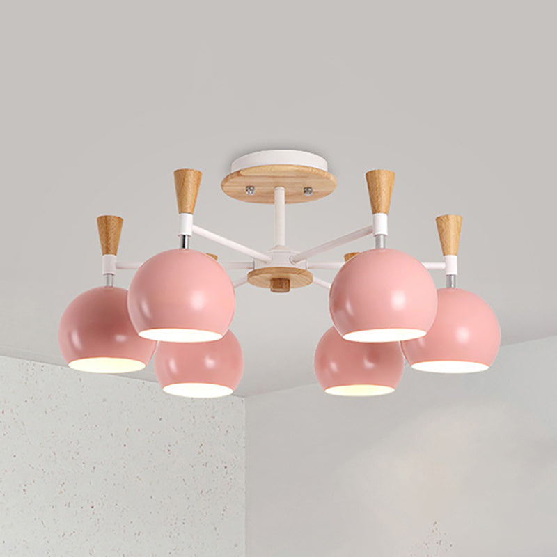 Nordic Suspension Light Chandelier - Stylish Metal Globe Shade Six Lights For Study Room