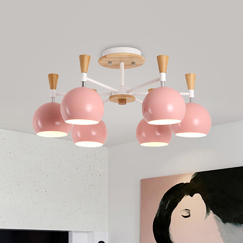 Nordic Suspension Light Chandelier - Stylish Metal Globe Shade Six Lights For Study Room