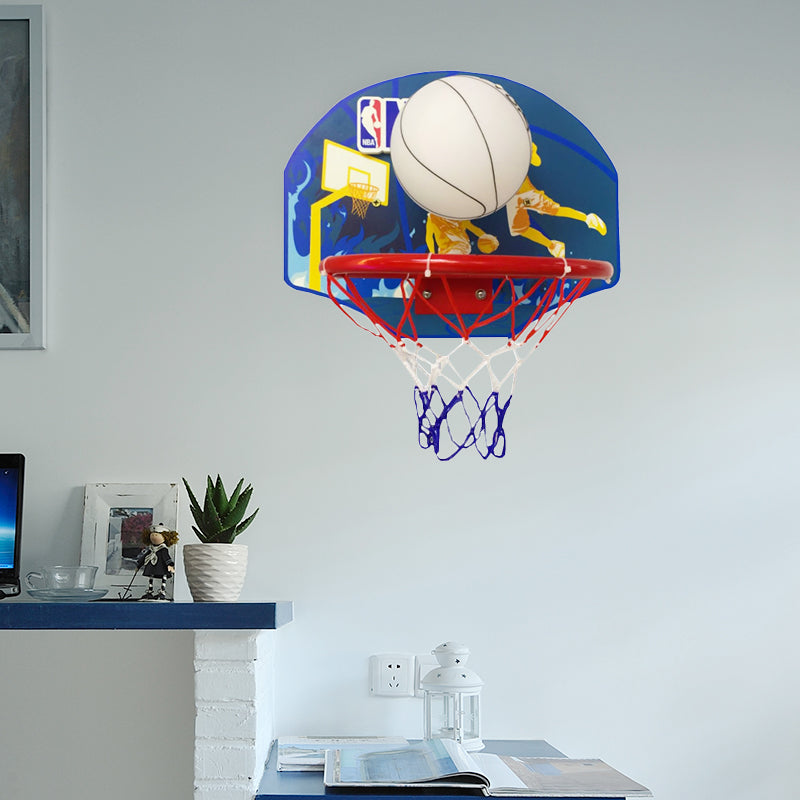 Multi-Color Sports Wall Lamp: Basketball Hoop Glass Sconce Light For Boys Bedroom Red-Blue