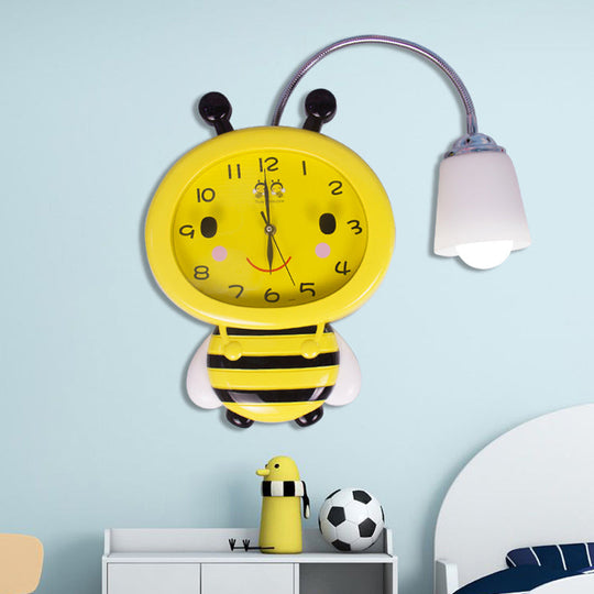 Yellow Bee Wall Light - Cartoon Plastic Sconce For Boys And Girls Bedroom