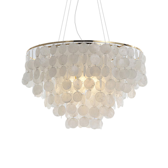 Contemporary White Shell Waterfall Pendant Chandelier