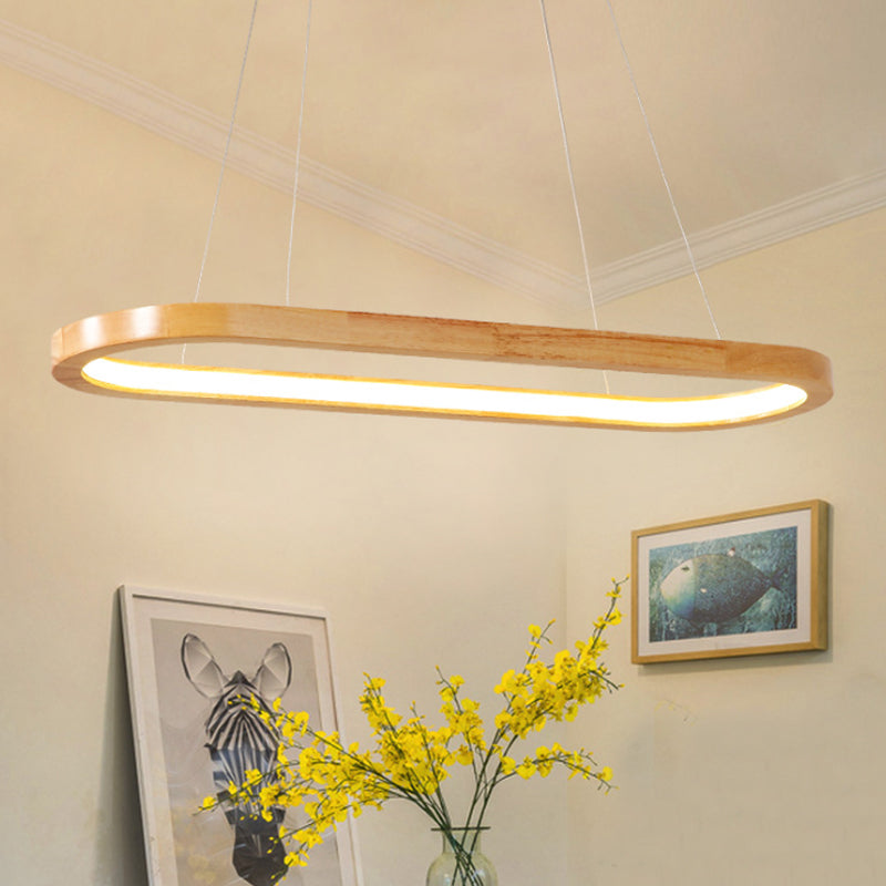 Nordic Wooden Chandelier Led Pendant Light - Wide Oval Design Ideal For Dining Room Décor