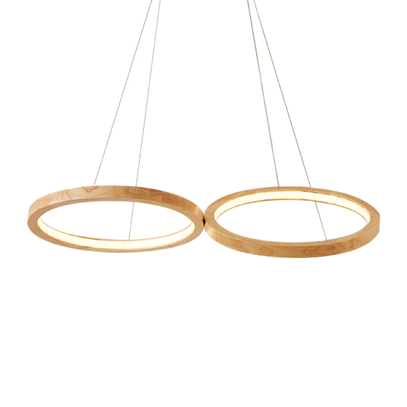 Wood Double-Ring Pendant Light Dining Room Modern Simple Chandelier in Beige