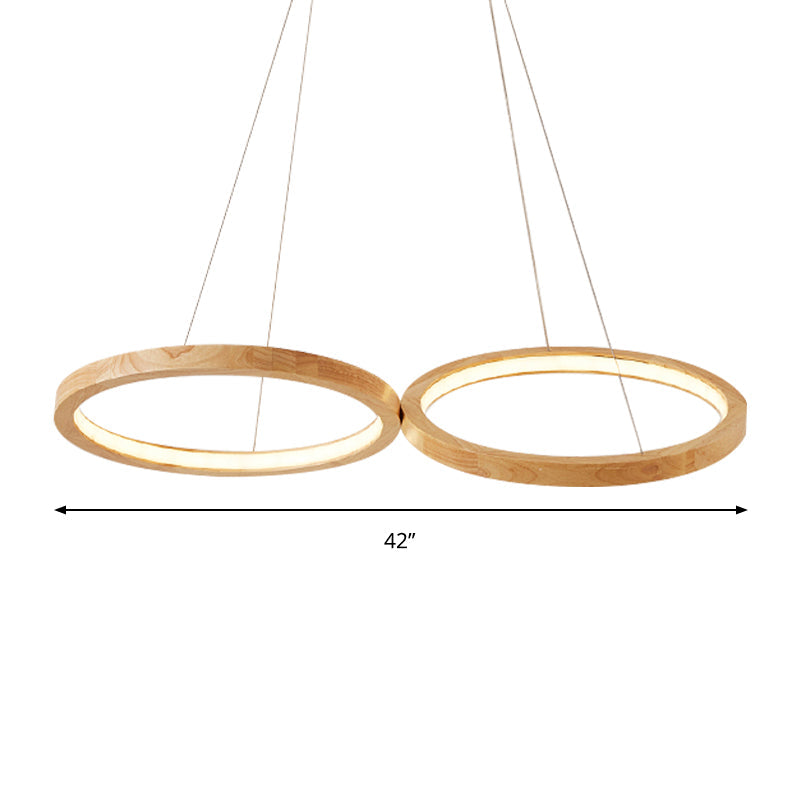 Modern Wood Double-Ring Pendant Light Chandelier For Dining Room In Beige