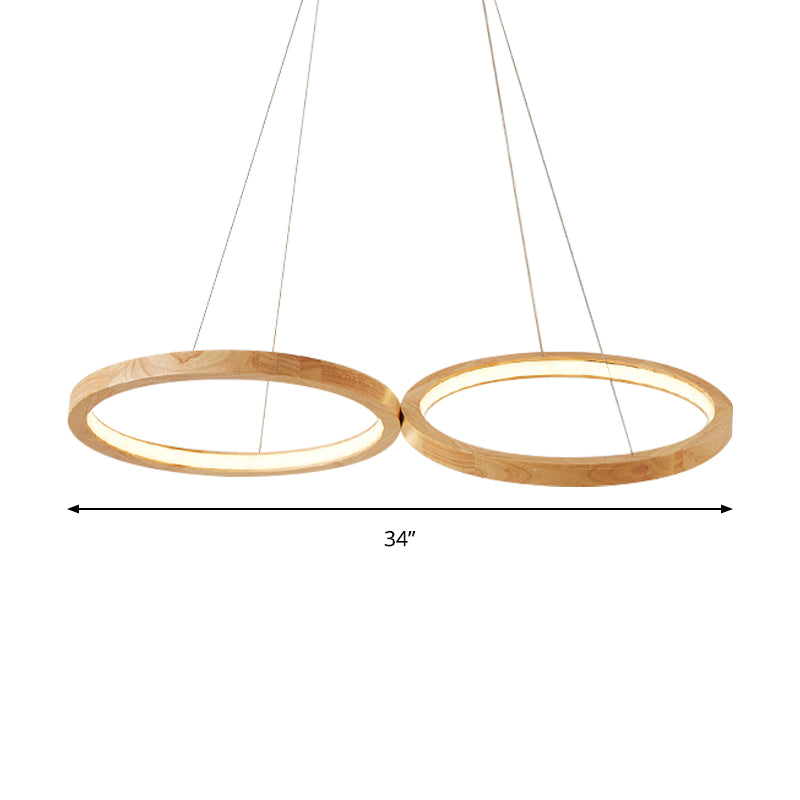 Modern Wood Double-Ring Pendant Light Chandelier For Dining Room In Beige