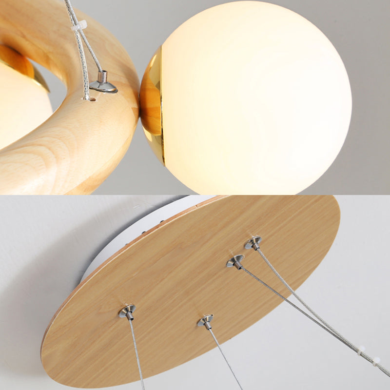 Japanese Style Wood Ring Pendant Light With Bubble Shade - Ideal For Study Room