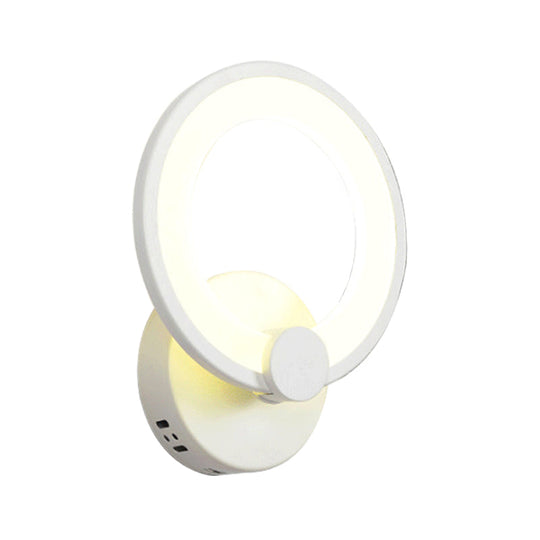 White Nordic Wall Sconce With Acrylic Led Ring For Bathroom And Hallway