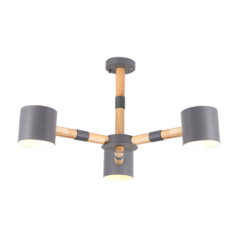 Nordic Modern Hanging Light - Cylinder Shade For Boys Bedroom Chandelier Metal & Wood Design