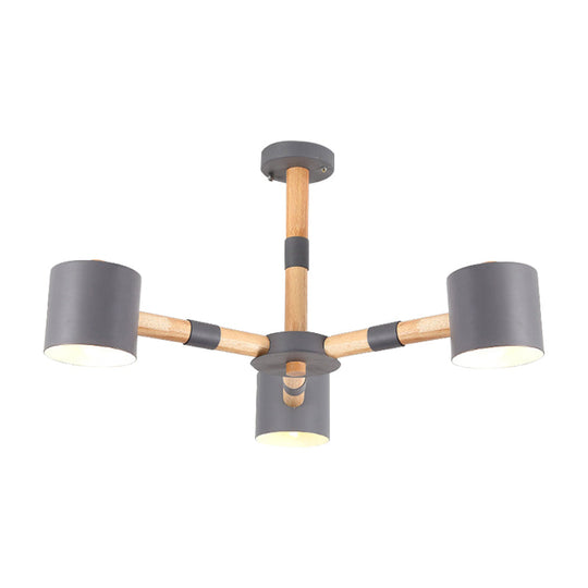 Nordic Modern Hanging Light - Cylinder Shade For Boys Bedroom Chandelier Metal & Wood Design