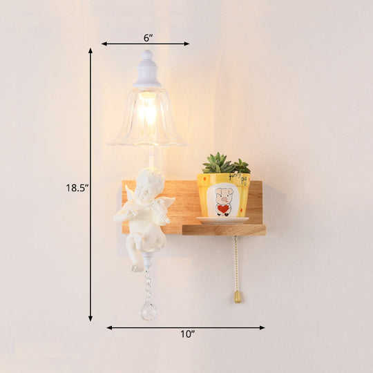 Angel Wood Wall Light - Bedroom Study Room Bell Sconce Lamp