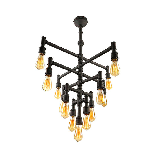 Farmhouse Style Rust Metal Chandelier Lamp - Tiered Pendant Light Fixture With Water Pipe Design