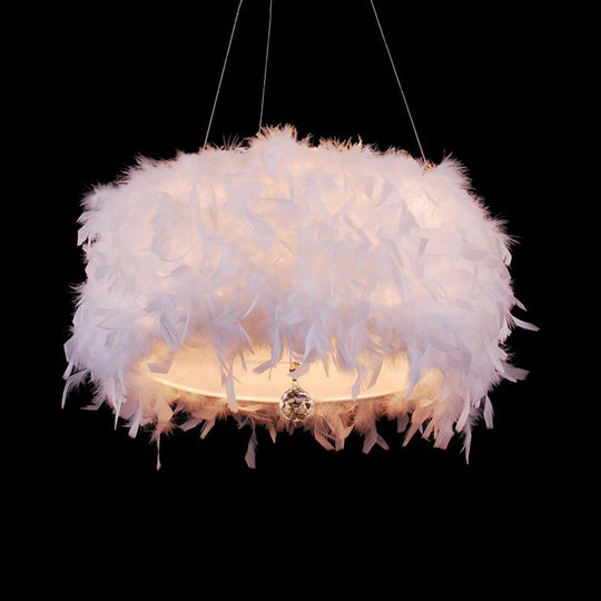 Feather Drum Pendant Light: White Romantic & Adult Bedroom Décor+