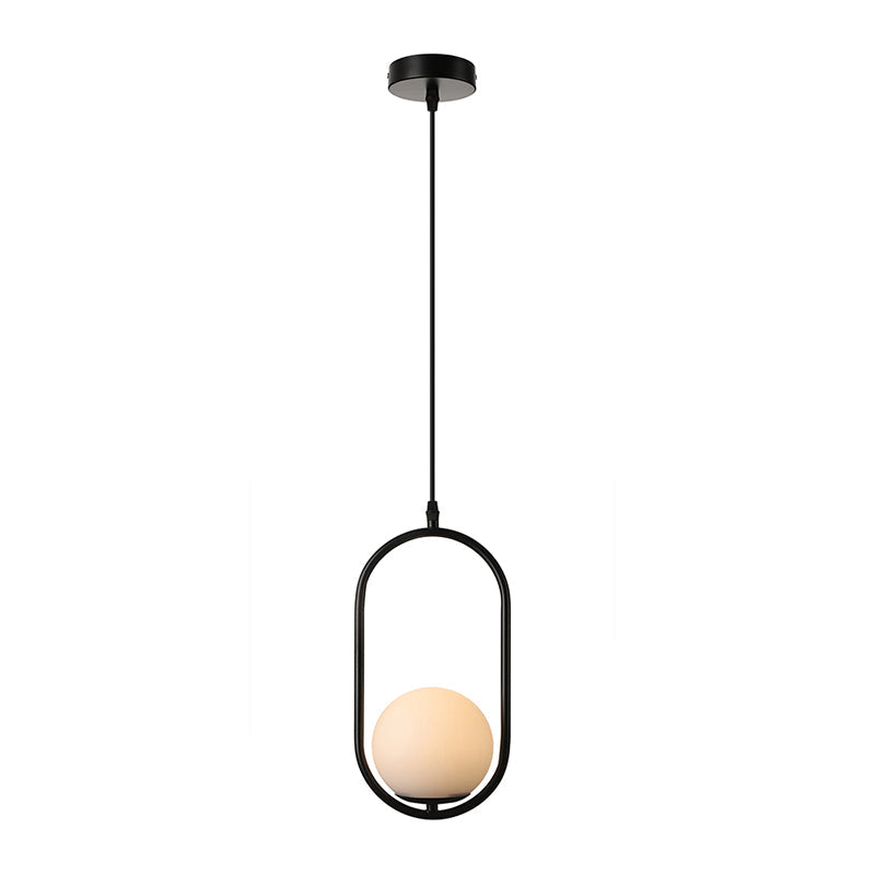 Modern Globe Pendant Light  White Glass  Black/Gold Hanging Ceiling Lamp for Bedroom