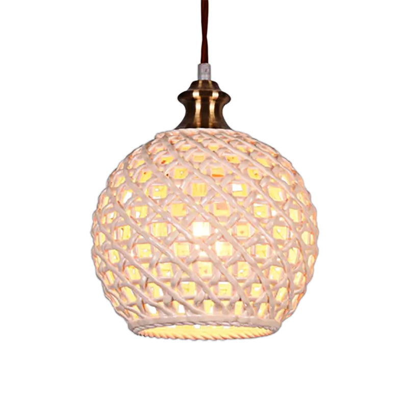 Ceramic Globe Pendant Light For Study Room And Cafe - Creative 1-Head Ceiling