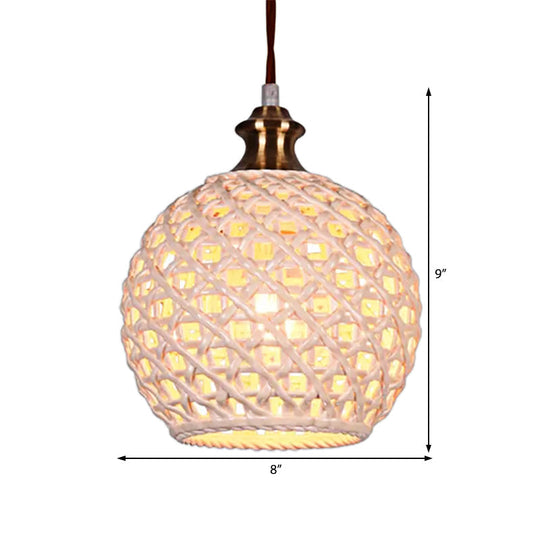 Ceramic Globe Pendant Light For Study Room And Cafe - Creative 1-Head Ceiling