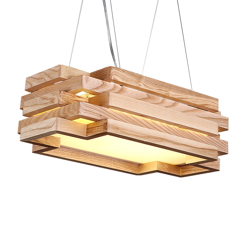 Wooden 5-Tier LED Pendant Light in Nordi Style for Tea Station - Beige