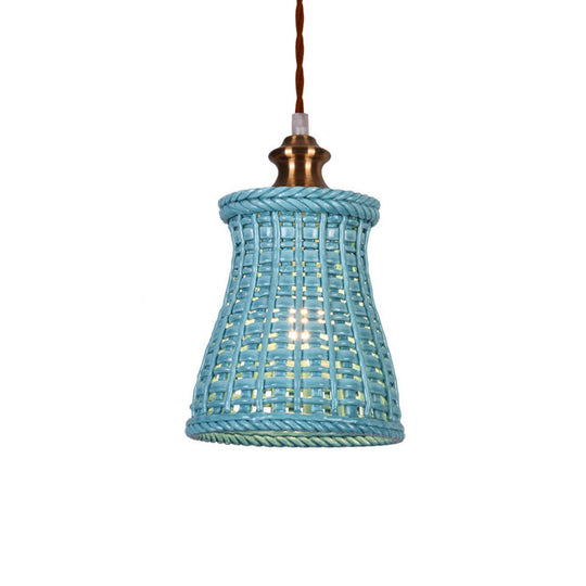 Modern Curved Basket Hanging Light: 1-Head Ceramic Pendant For Dining Table