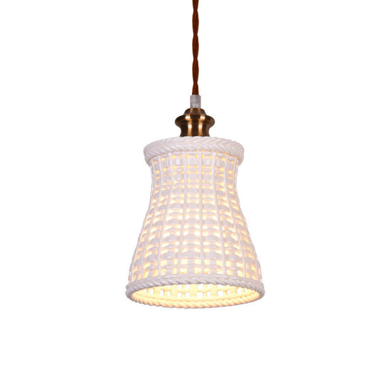 Modern Curved Basket Hanging Light: 1-Head Ceramic Pendant For Dining Table