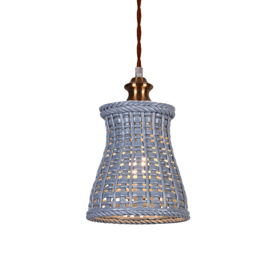 Modern Curved Basket Hanging Light: 1-Head Ceramic Pendant For Dining Table