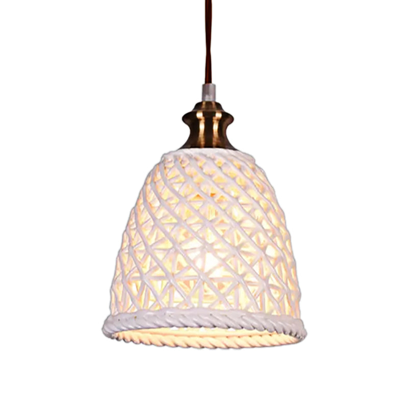 Modern Ceramic Pendant Lamp For Restaurants - Stylish Domed Basket Design 1 Head Hanging Light