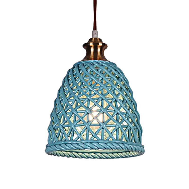 Modern Ceramic Pendant Lamp For Restaurants - Stylish Domed Basket Design 1 Head Hanging Light