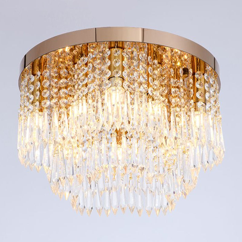 Rose Gold Crystal Waterfall Flush Lamp – Modernist 10-Light Ceiling Flush Mount for Living Rooms