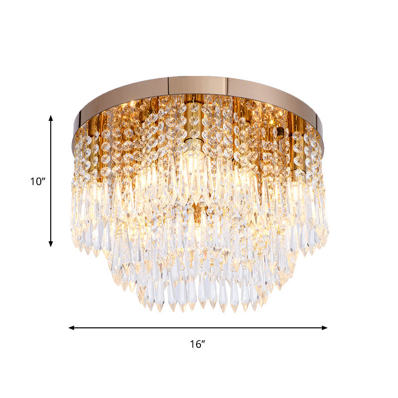 Rose Gold Crystal Waterfall Flush Lamp – Modernist 10-Light Ceiling Flush Mount for Living Rooms